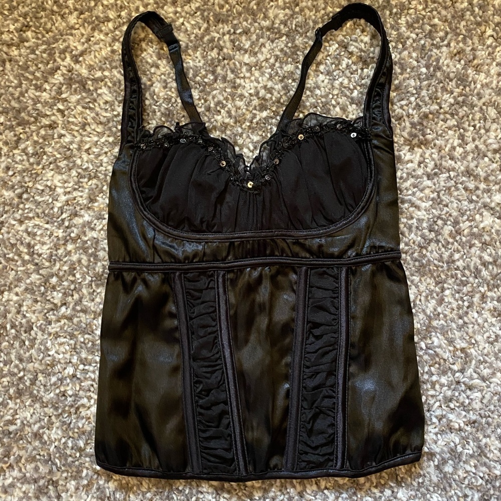 Coquette black satin corset!